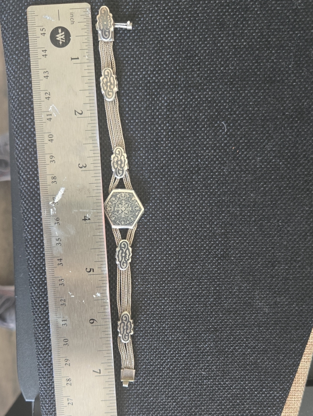 Vintage Turkish 925 Sterling Niello Braided Foxtail Chain Bracelet - Picture 7 of 8